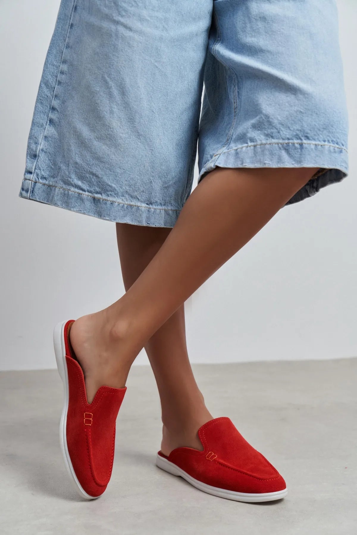 LETTY Red Suede Leather Flat Women’s Loafer Slippers