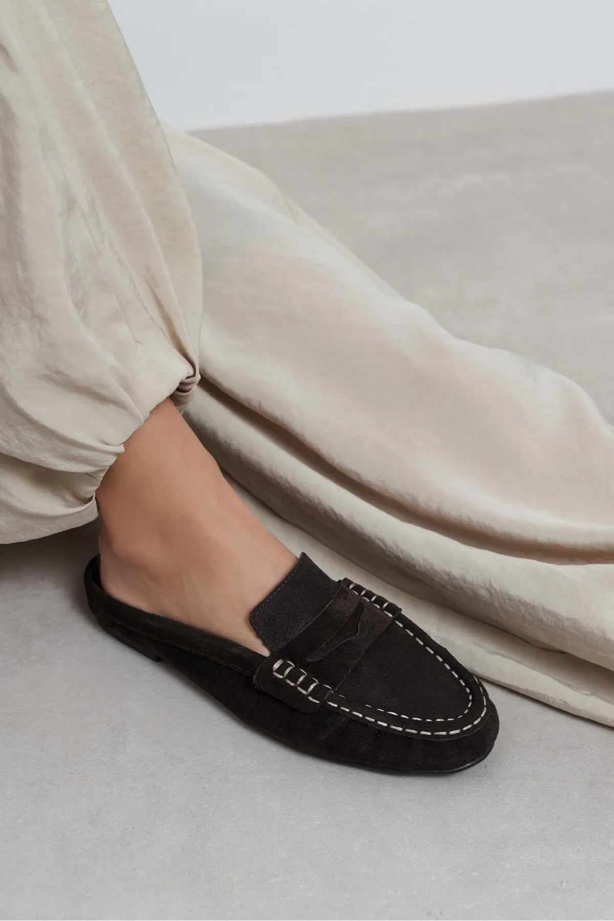 LOBA Bitter Coffee Suede Leather Women’s Flat Loafer Slippers