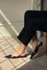 Arty Black Patterned Matte Rubber Detail Pointed Toe Short Heeled Women's Ballerinas