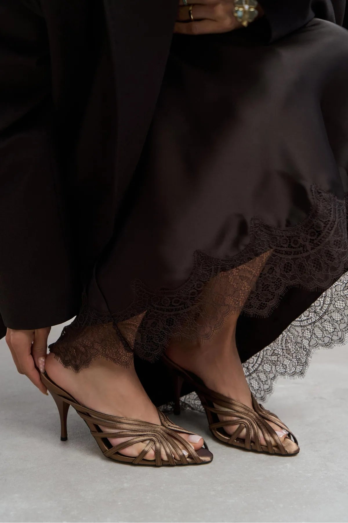 JUDITH Coffee Satin Open Toe Cage Detail Women’s Heeled Slippers | FOOTWEAR | Heels | Slipper | Lebbse JUDITH Coffee Satin Open Toe Cage Detail Women’s Heeled Slippers | FOOTWEAR | Heels | Slipper | Lebbse