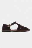 HUGEL Coffee Suede Leather Buckle Detail Women’s Sandals