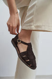 HUGEL Coffee Suede Leather Buckle Detail Women’s Sandals