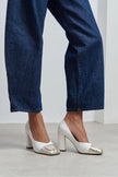 EMILY WHITE & GOLD CAP-TOE BLOCK HEEL WOMEN’S SHOES