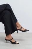 CALISTA Black Satin Buckle Detail Pointed-Toe Women's Mule Heels