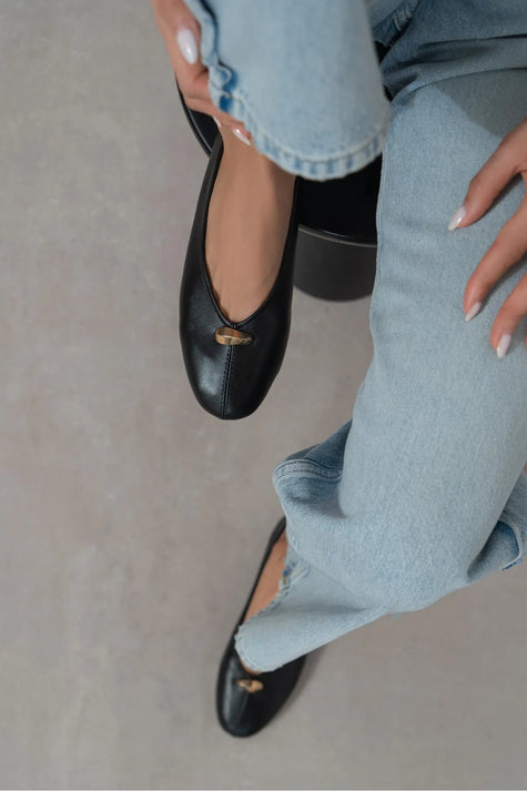 ASHY Black Matte Flat Women’s Ballet Shoes
