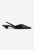 Arty Black Patterned Matte Rubber Detail Pointed Toe Short Heeled Women's Ballerinas