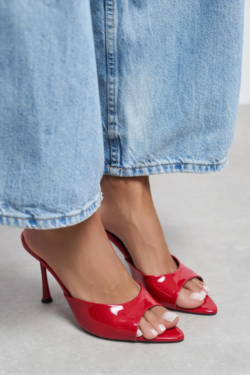 RENATA Red Patent Leather Pointed-Toe Mule Heels