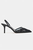 Shine Black Beaded Mesh Pointed-Toe Women's Heeled Shoes