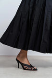JUDITH Black Satin Open Toe Cage Detail Women’s Heeled Slippers