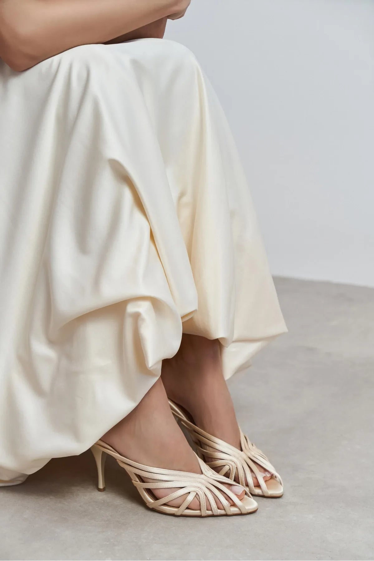 JUDITH Beige Satin Open Toe Cage Detail Women’s Heeled Slippers | FOOTWEAR | Heels | Slipper | Lebbse JUDITH Beige Satin Open Toe Cage Detail Women’s Heeled Slippers | FOOTWEAR | Heels | Slipper | Lebbse