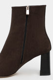 JUNO BROWN SUEDE ZIPPERED THICK-HEELED BLUT-TOE WOMEN'S BOOTS