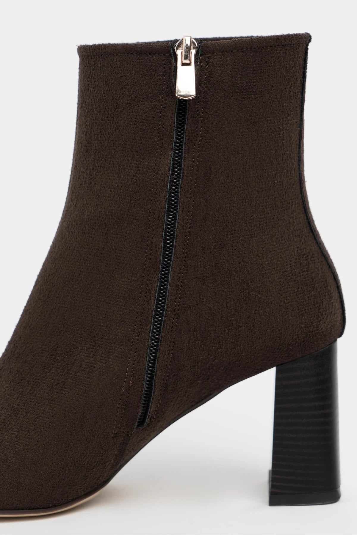 JUNO BROWN SUEDE ZIPPERED THICK-HEELED BLUT-TOE WOMEN'S BOOTS