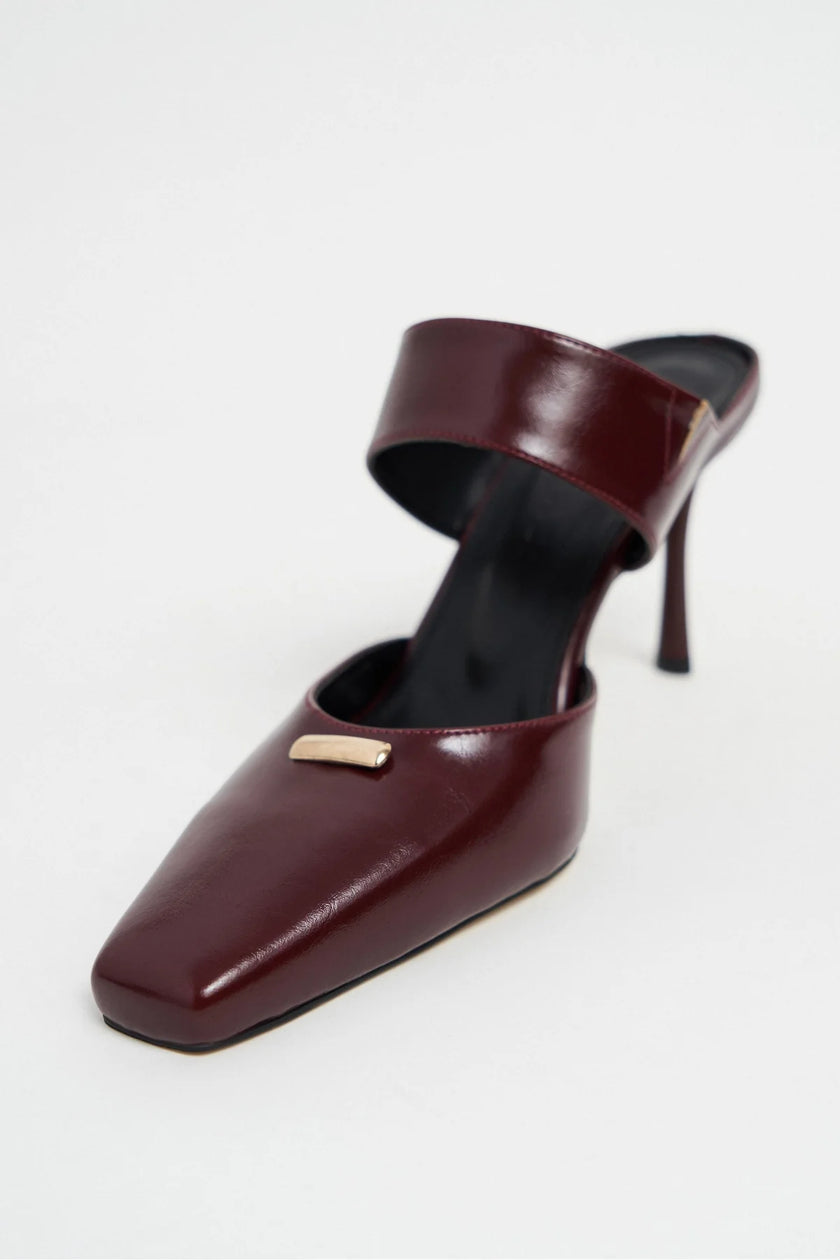 RANA Burgundy Rustic Patterned Ankle Strap Buckle Detail Women’s Heel Shoes