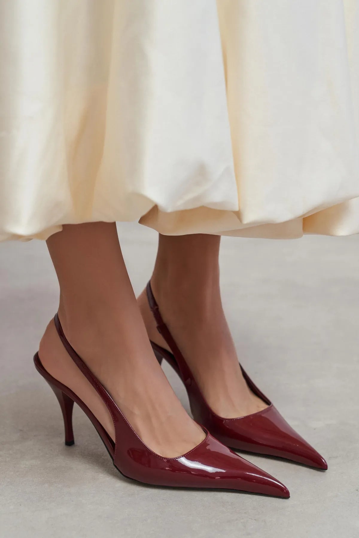 MEHRU Burgundy Patent Buckle Detail Pointed Toe Women’s Heels