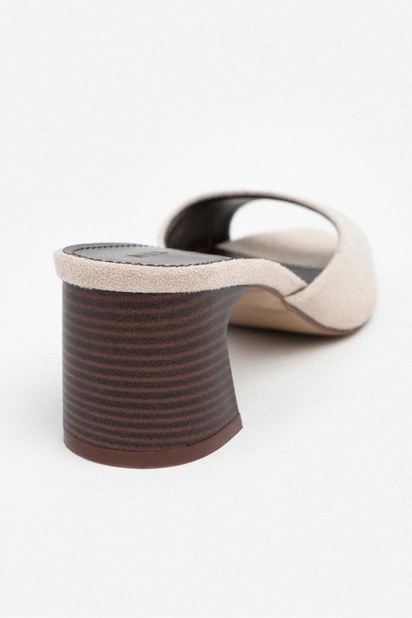 MORGANA BEIGE SUEDE POINTED TOE THICK HEEL WOMEN'S SLIPPERS