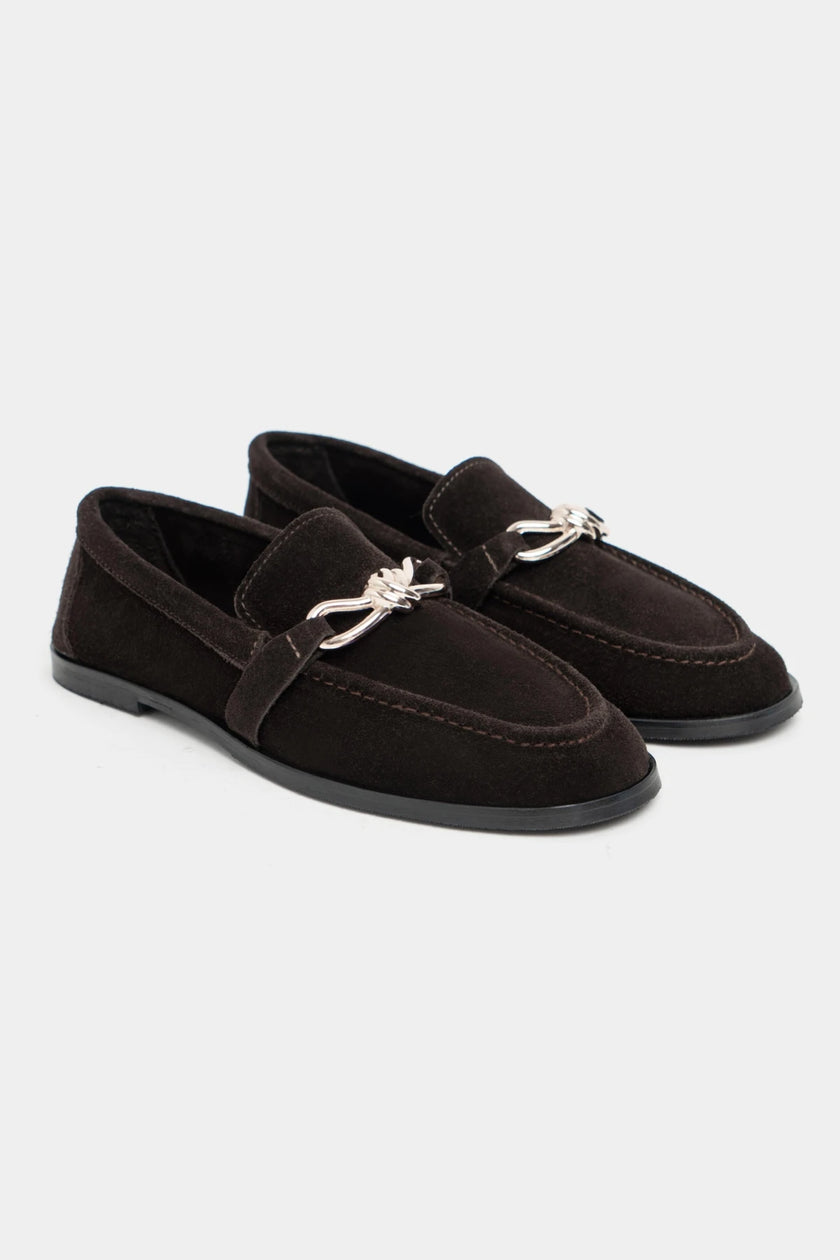 ABEL BROWN BUCKLE DETAIL FLAT-SOLE WOMEN'S LOAFER SHOES