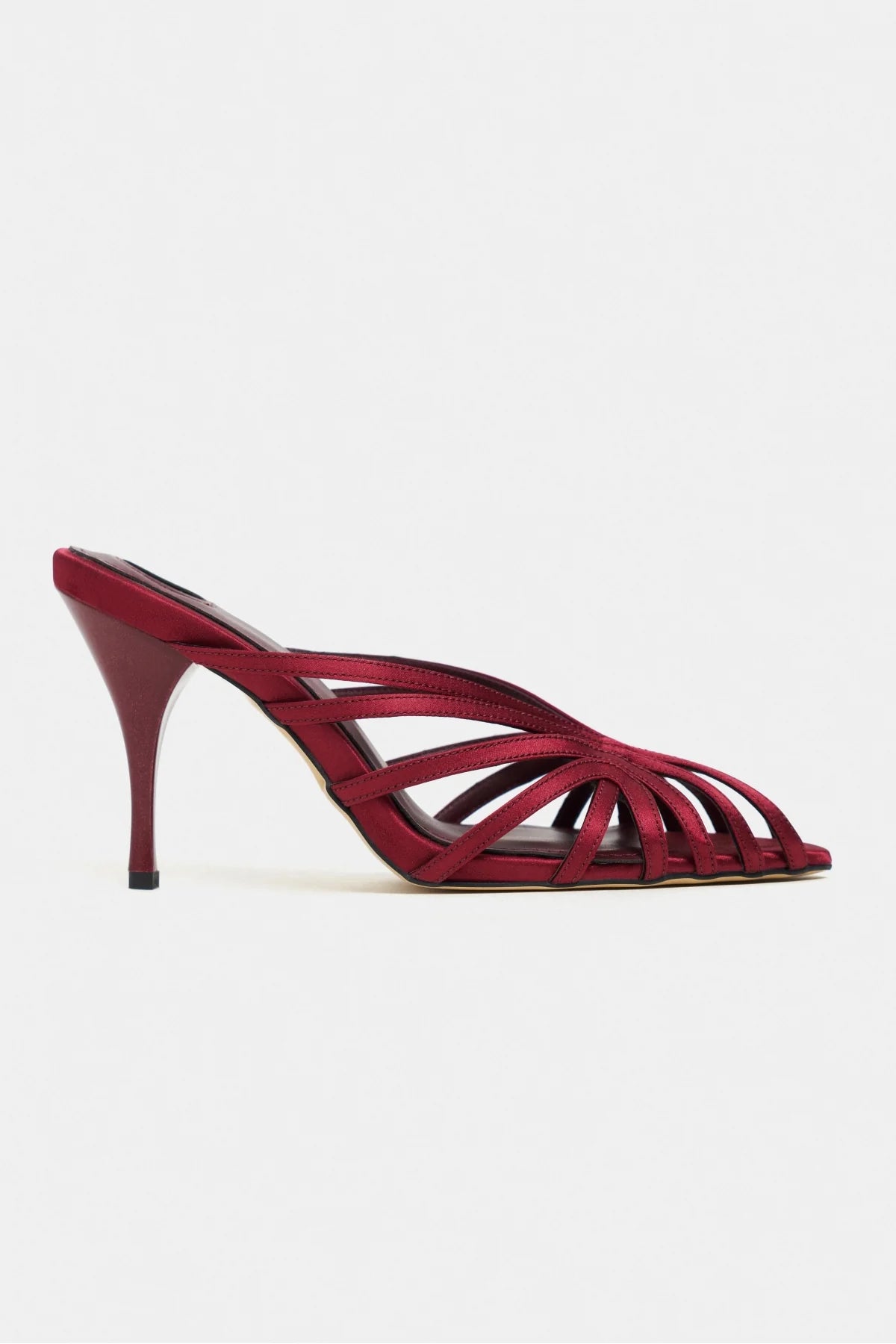 JUDITH Burgundy Satin Open Toe Cage Detail Women’s Heeled Slippers | FOOTWEAR | Heels | Slipper | Lebbse JUDITH Burgundy Satin Open Toe Cage Detail Women’s Heeled Slippers | FOOTWEAR | Heels | Slipper | Lebbse