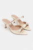 CALISTA Beige Satin Buckle-Detail Pointed-Toe Women's Mule Heels