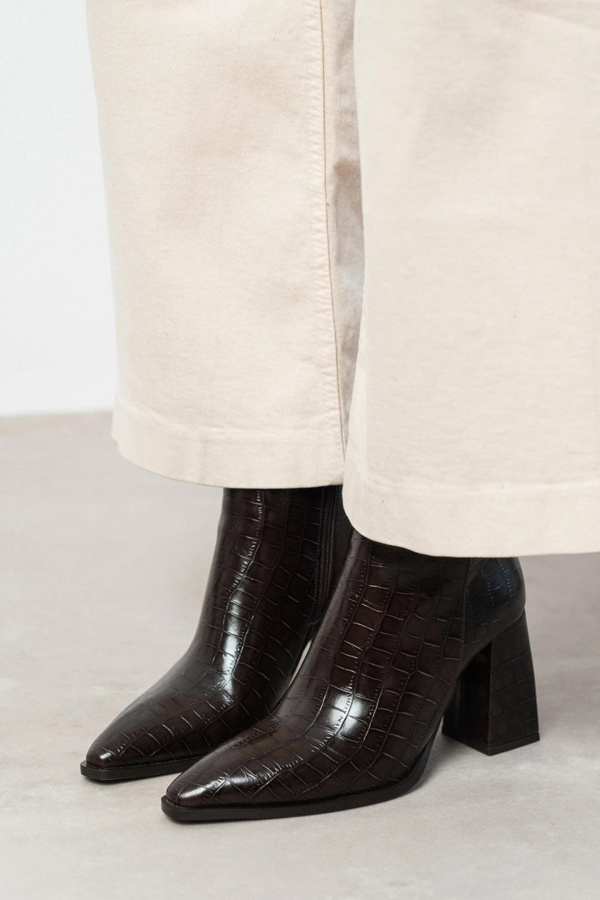 JUANİTA BROWN PATTERNED ZIPPER DETAIL WOMEN'S HIGH-HEEL BOOTS