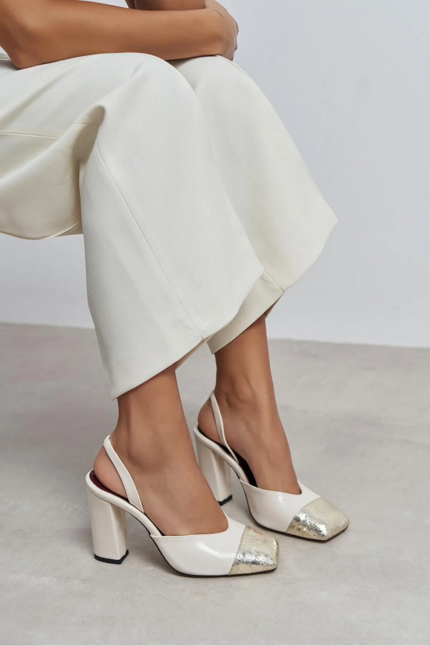 SOLEA PEARL & GOLD TOE DETAIL BLOCK HEEL WOMEN’S SHOES
