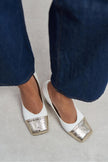 EMILY WHITE & GOLD CAP-TOE BLOCK HEEL WOMEN’S SHOES