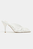 JUDITH Pearl Satin Open Toe Cage Detail Women’s Heeled Slippers