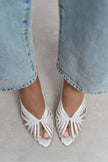 JUDITH Pearl Satin Open Toe Cage Detail Women’s Heeled Slippers
