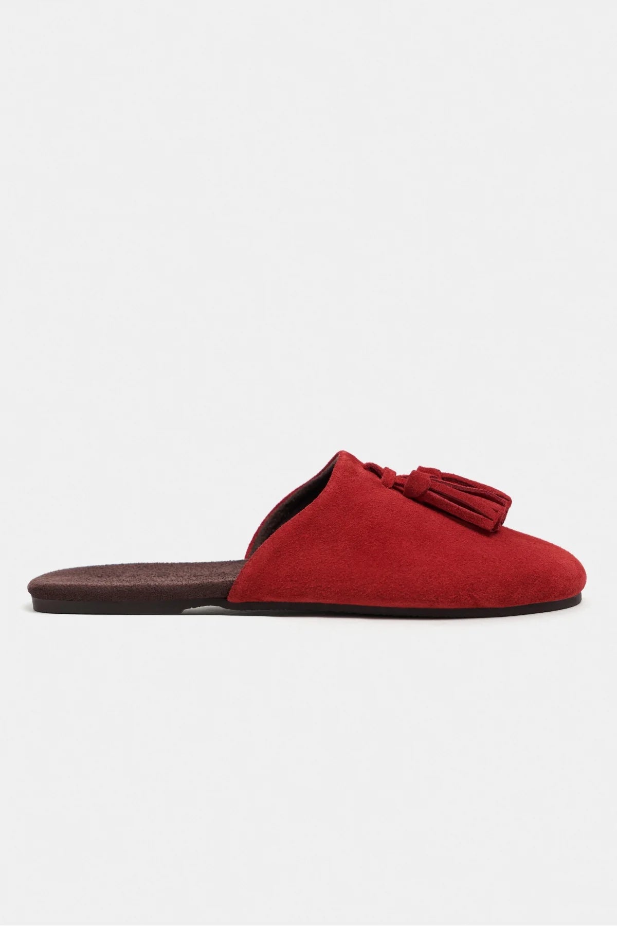 NELLA RED GENUINE SUEDE LEATHER TASSEL DETAIL WOMEN’S FLAT SLIPPERS