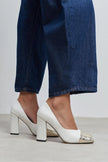 EMILY WHITE & GOLD CAP-TOE BLOCK HEEL WOMEN’S SHOES