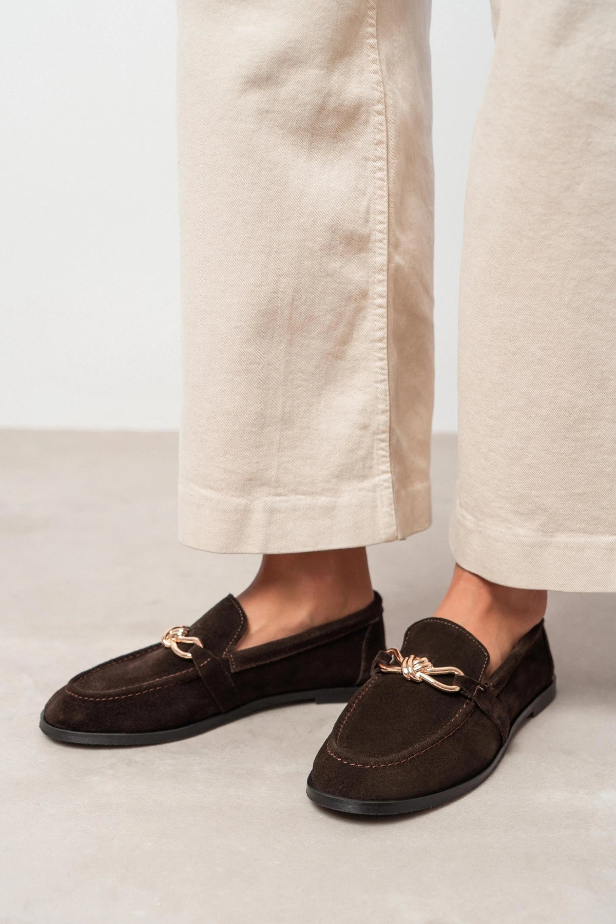 ABEL BROWN BUCKLE DETAIL FLAT-SOLE WOMEN'S LOAFER SHOES