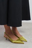 ROVIA Green Satin Pointed-Toe Thin Heel Women's Shoes