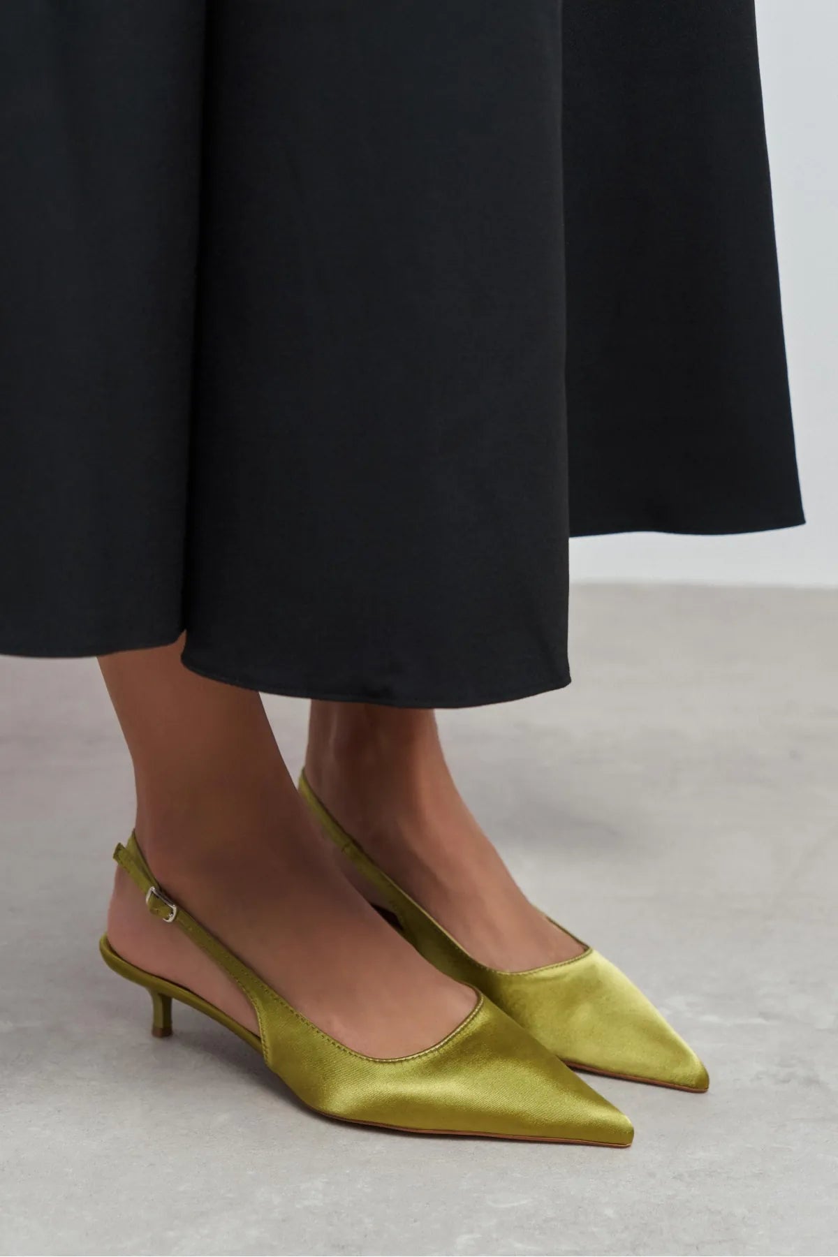 ROVIA Green Satin Pointed-Toe Thin Heel Women's Shoes