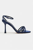AVA NAVY BLUE SATIN CROSS-STRAP ANKLE TIE WOMEN’S HIGH HEELS
