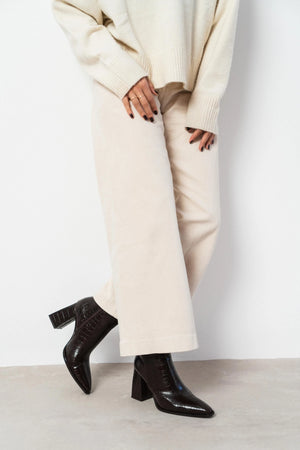 JUANİTA BROWN PATTERNED ZIPPER DETAIL WOMEN'S HIGH-HEEL BOOTS