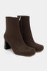 JUNO BROWN SUEDE ZIPPERED THICK-HEELED BLUT-TOE WOMEN'S BOOTS