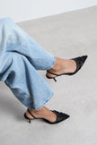 Shine Black Beaded Mesh Pointed-Toe Women's Heeled Shoes