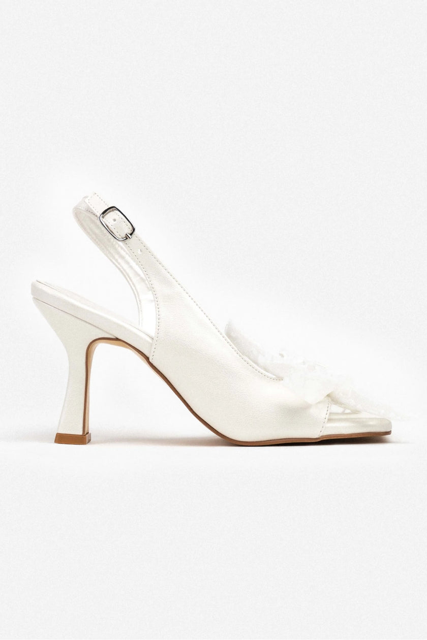 LOREA WHITE MATTE LACE BOW DETAIL WOMEN'S HIGH-HEEL SHOES