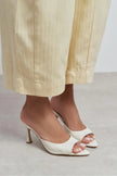 FENRIR BEIGE RUSTIC PATTERN SQUARE-TOE HIGH HEEL WOMEN’S SLIPPERS