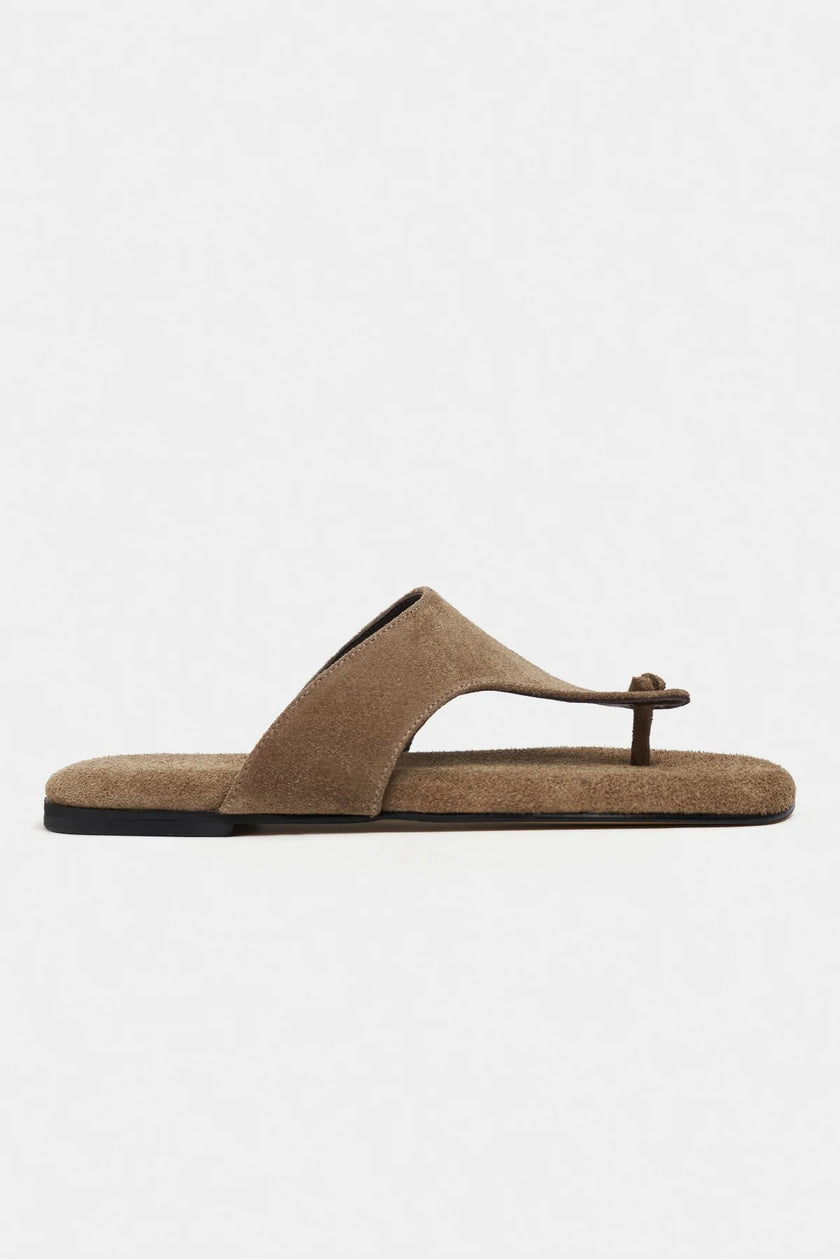ALMIRA ROME BEIGE SUEDE LEATHER WOMEN’S FLAT TOE-POST SLIPPERS