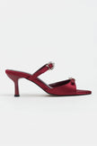 CALISTA Burgundy Satin Buckle Detail Pointed-Toe Women's Mule Heels