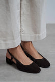 S-HARMONY Brown Suede Square Toe Buckle Detail Low Heel Women’s Ballet Flats