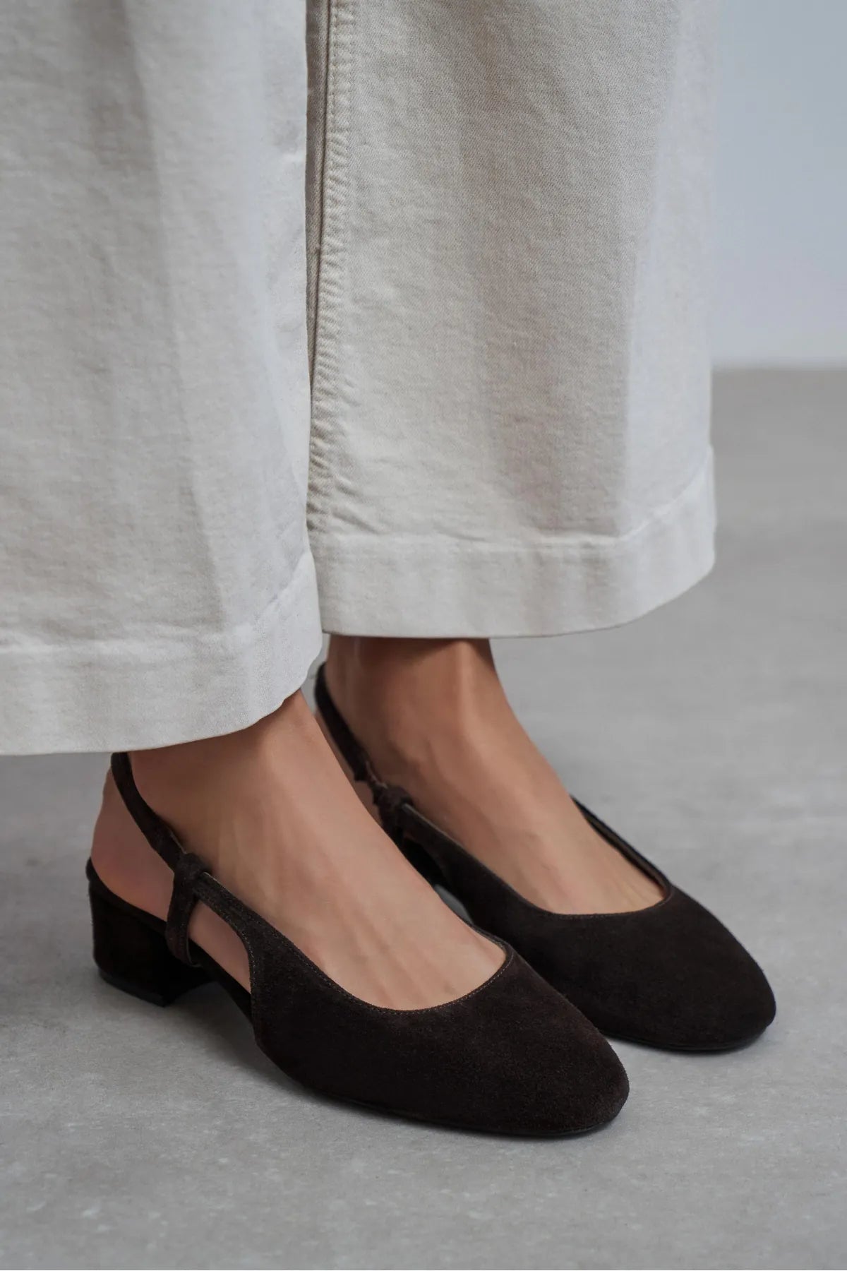 S-HARMONY Brown Suede Square Toe Buckle Detail Low Heel Women’s Ballet Flats