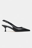 MEGY Black Matte Pointed Toe Slingback Buckle Detail Women’s Heels