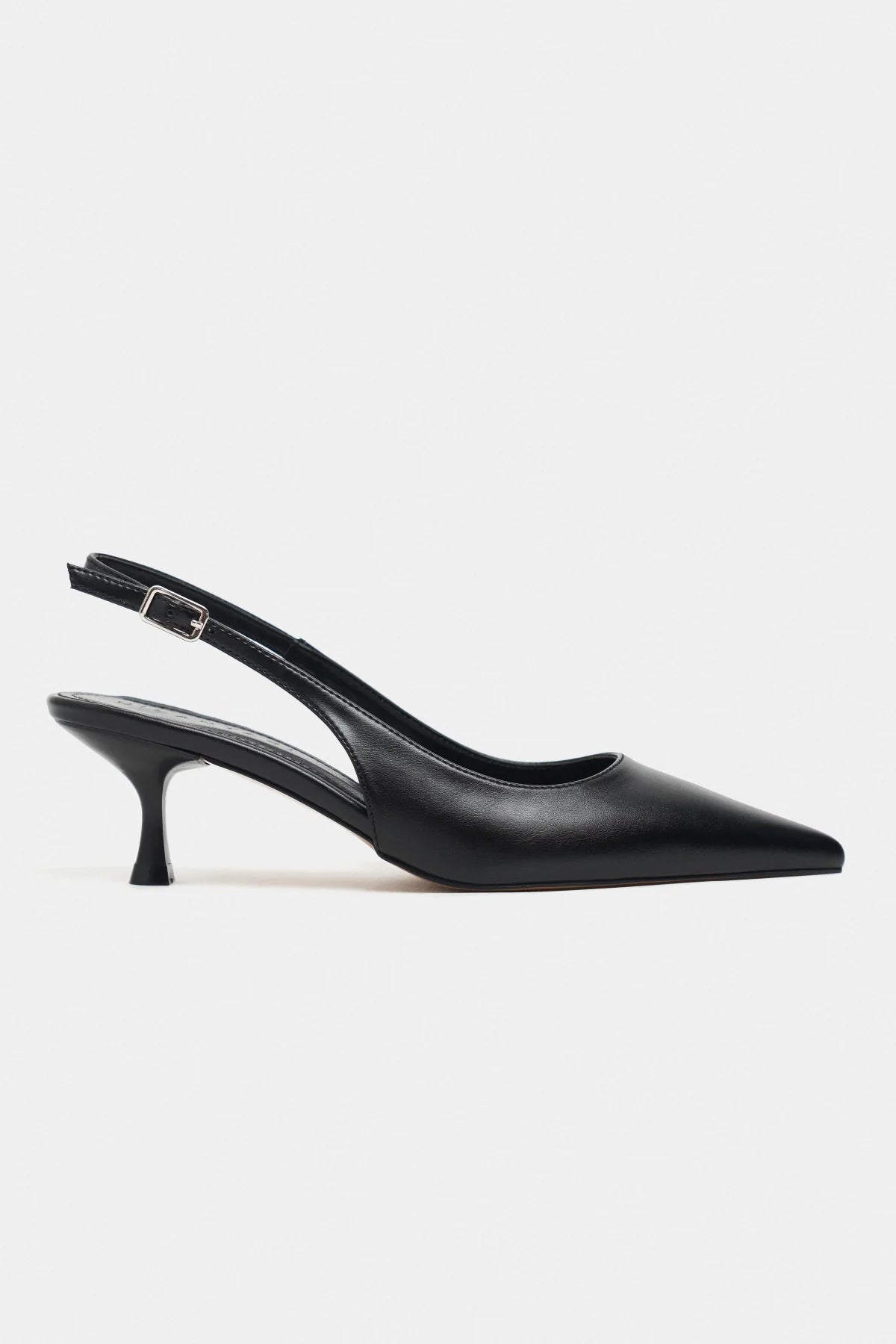 MEGY Black Matte Pointed Toe Slingback Buckle Detail Women’s Heels