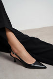 MEGY Black Matte Pointed Toe Slingback Buckle Detail Women’s Heels