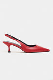 MEGY Red Matte Pointed Toe Slingback Buckle Detail Women’s Heels