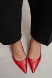 MEGY Red Matte Pointed Toe Slingback Buckle Detail Women’s Heels