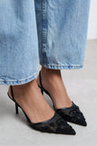 Shine Black Beaded Mesh Pointed-Toe Women's Heeled Shoes