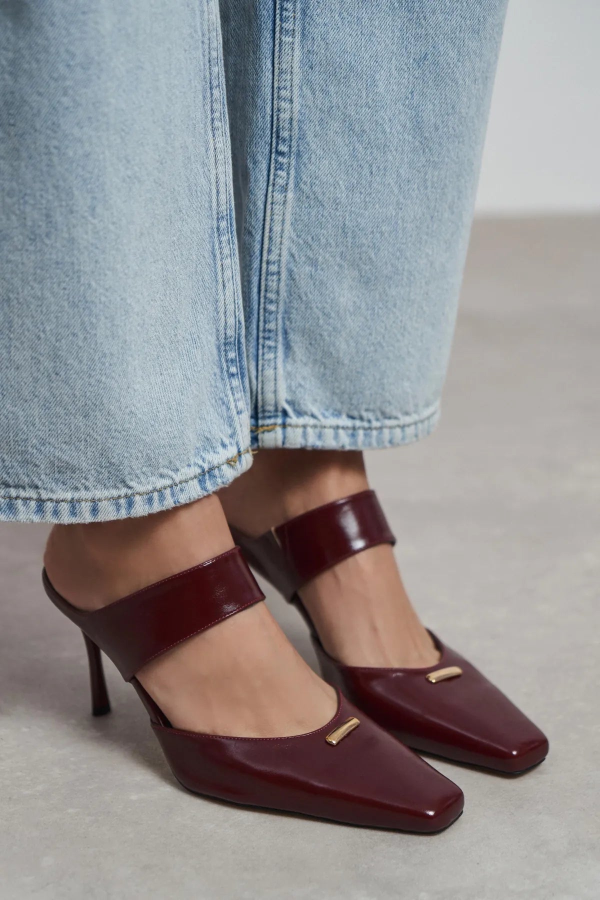 RANA Burgundy Rustic Patterned Ankle Strap Buckle Detail Women’s Heel Shoes
