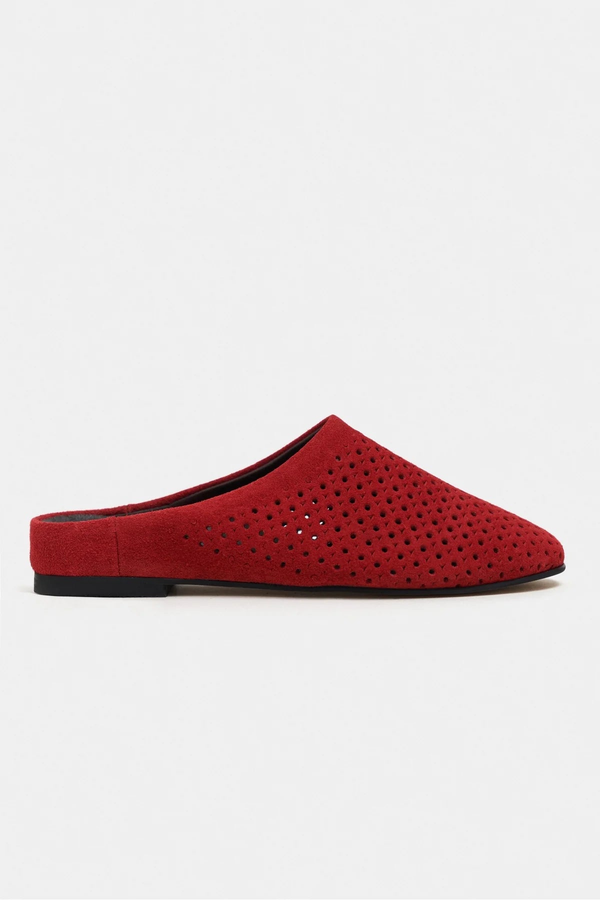 PALYA RED SUEDE STUDDED GENUINE LEATHER WOMEN’S FLAT SLIPPERS
